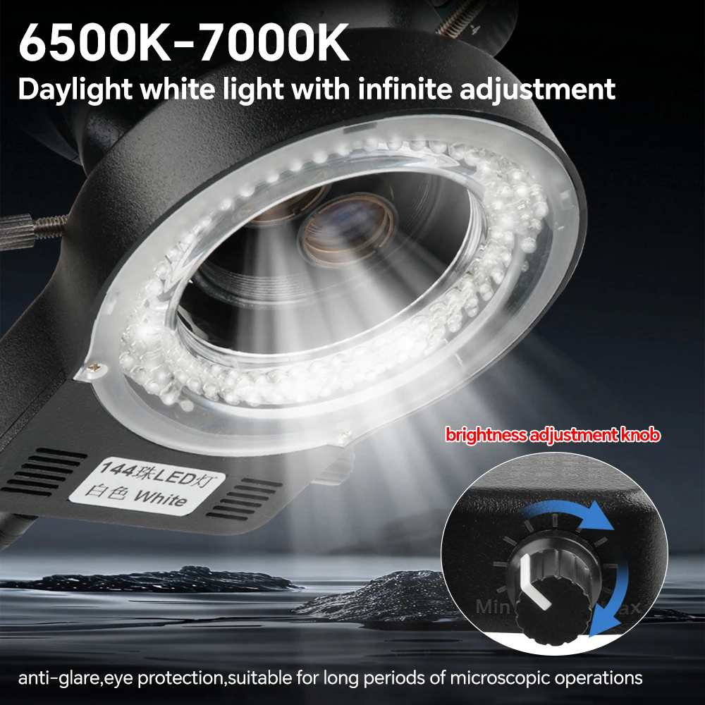 Adjustable 144 LED Ring Light Ultra-bright Lamp with 1V-240V AC Power Amplifier Adapter for Industrial Stereo Microscope220/110V