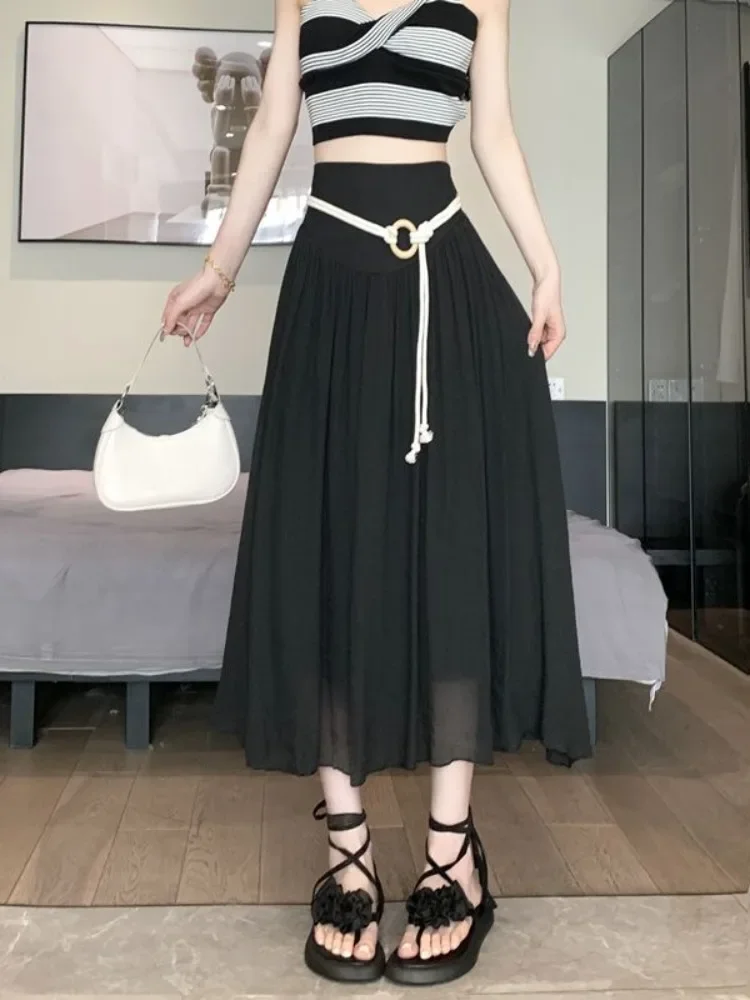 Spódnice plisowane damskie ze sznurkami Spódnica damska plisowana Lato 2025 Luksusowa Elegancka Stylowa Linia A V Vintage Odzież Wyprzedaż Y2k