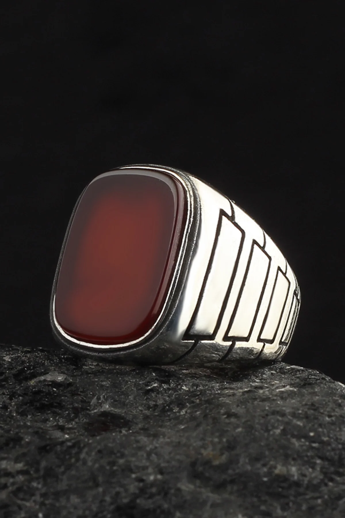 

Diktörtgen Etched Agate Gemstone 925 Sterling Silver Men 'S Ring