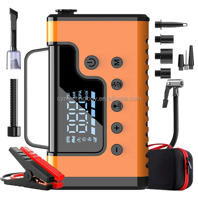 8-in-1 Emergency Car Jump Starter 6000A with Built-in Air Compressor/Vacuum Cleaner/Blower/Strobe Warning Light/Digital Display