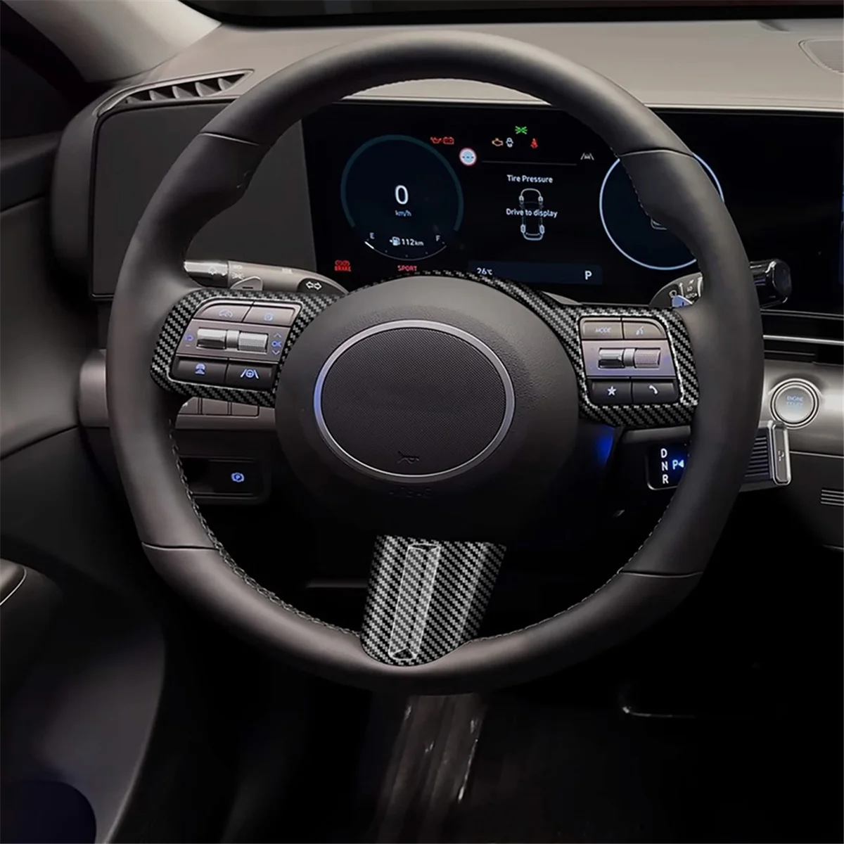 Car Steering Wheel Button Decoration Cover Trim Accessories for Hyundai KONA 2024+ Car Accessories Carbon Fiber Pattern