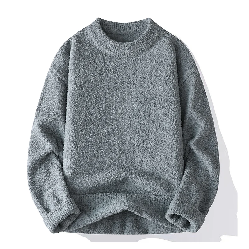 Single Road Mens Crewneck Sweater Oversized 2025 Winter Warm Solid Thermal Y2K Pullover Jumper Korean Fashion Sweaters for Men