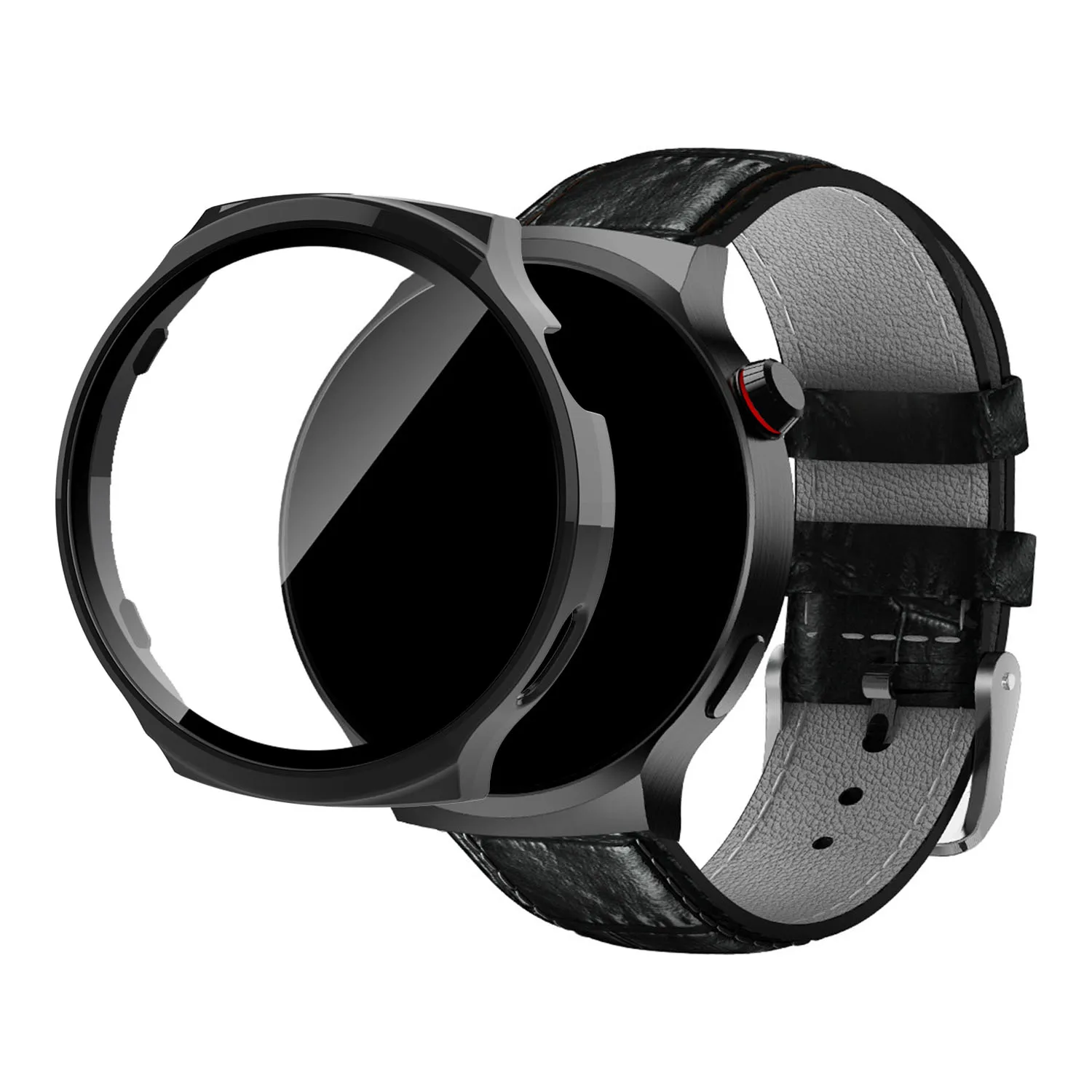 Para Aigo Smart Watch V8 Watch Case Cubierta de marco de PC con película de pantalla de vidrio templado - Negro