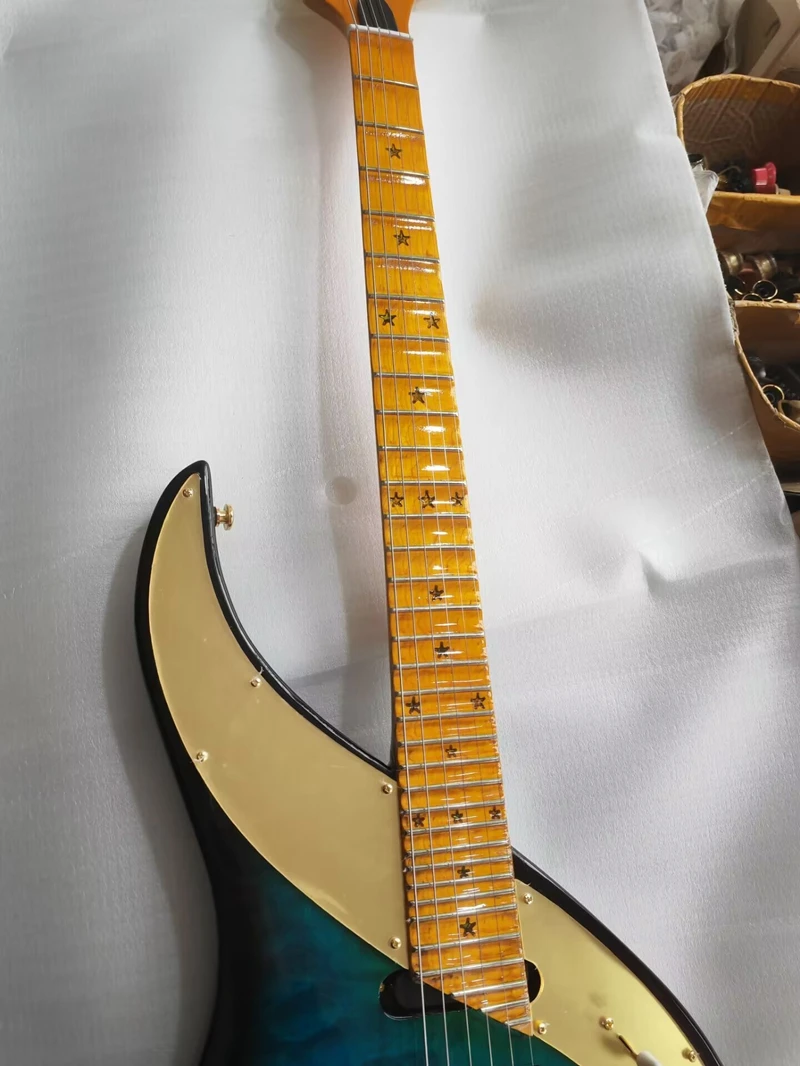 Esdoorn Toets Ster Inlays 29 Frets Elektrische Gitaar Sky Iii Gitaren Geschulpte Hals Blauwe Blackening Body Custom Gitaar