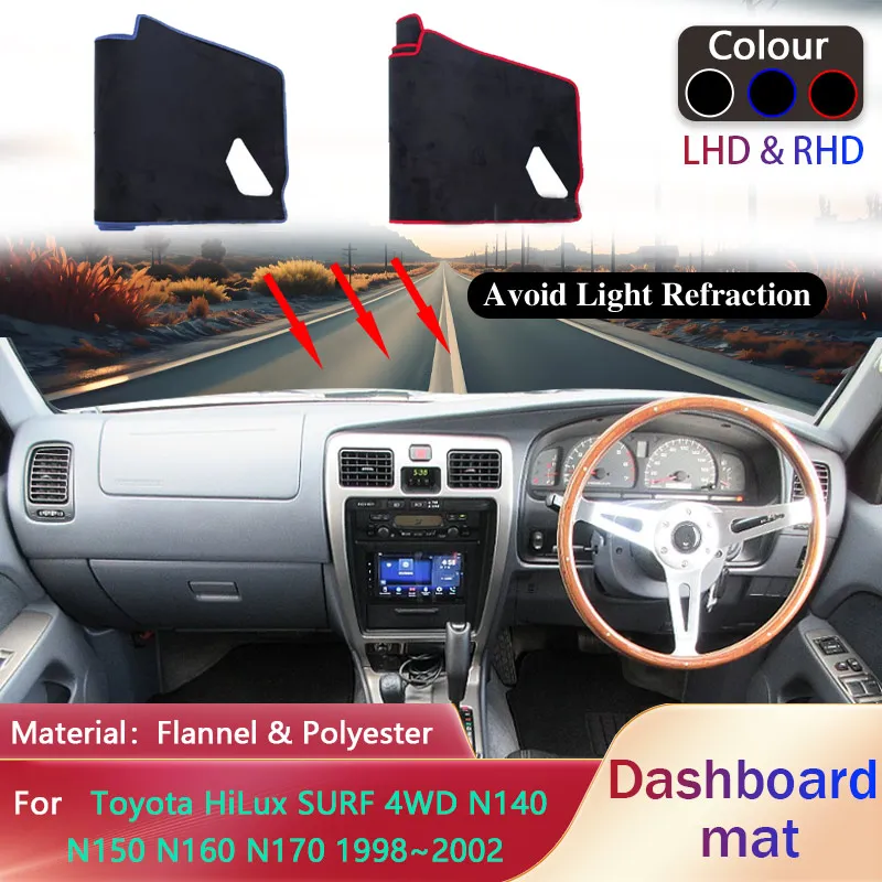 Tapete para Painel do Carro para Toyota HiLux SURF 4WD N140 N150 N160 N170 1998~2002, Cobertura Protetora, Protetor Solar, Tapete de Painel, Acessórios