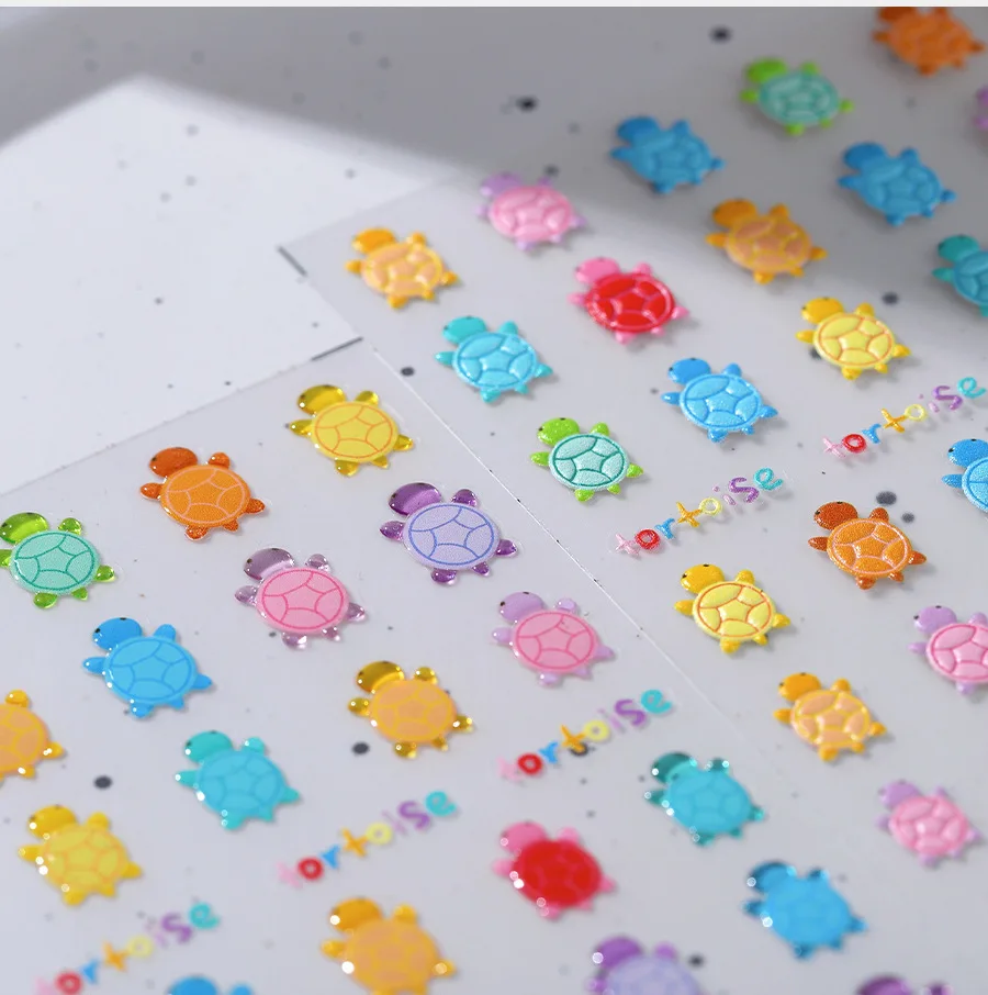 Kenmerkende Kleurrijke Kawaii Jelly Style 5d Reliëf Nagelpasta Frosted Stereo Fashion Turtle Diy Waterdichte Kids Stickers