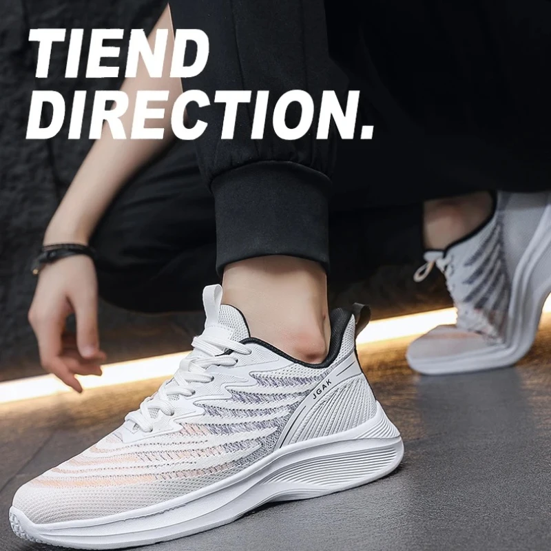 

Летние повседневные спортивные кроссовки для бега на открытом воздухе для мужчин, большие кроссовки на шнуровке с дышащей тканой сеткой и мягкой подошвой