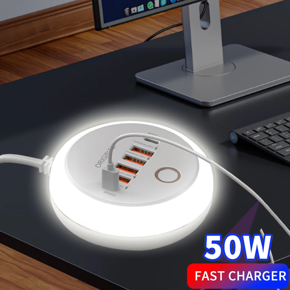 50W USB Mobile Phone Charger Multi Ports Power Strip Socket Type C Fast Charging Wall Charger Wall Adapter For iPhone 16 Xiaomi