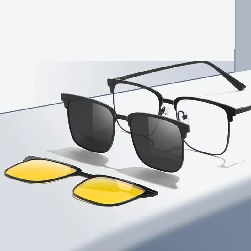 

Hot Custom Men Polarized Magnetic Sunglasses Clip Magnet Clip On Sun Glasses Polaroid Clip Optical Glasses Frame Anti Blue Light