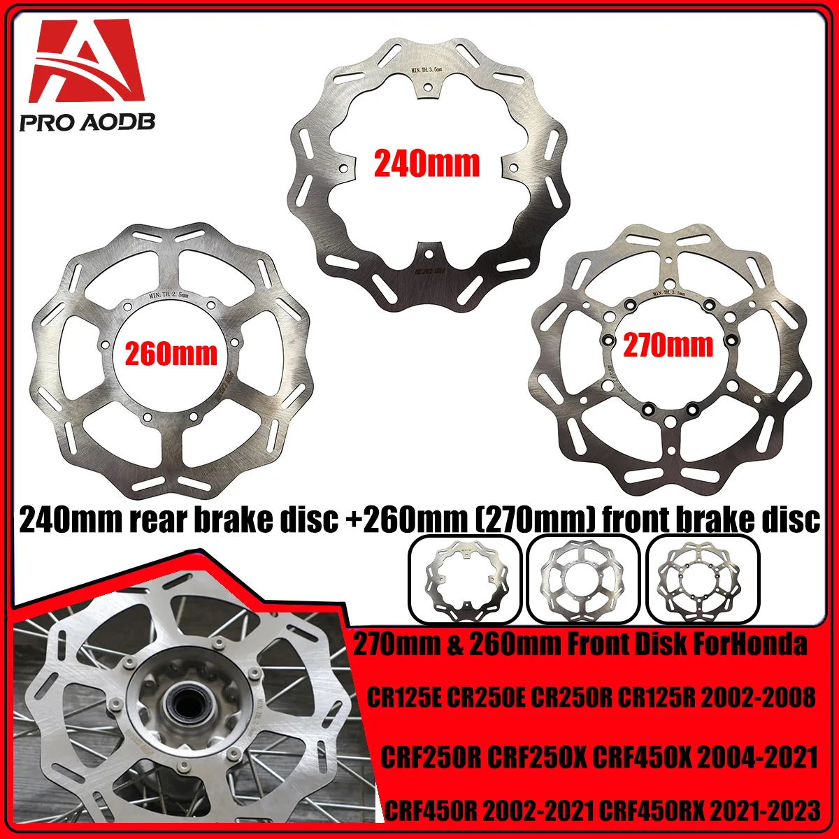 

For Honda CR125E CR125R 2002-2008 CRF250R CRF250X 2004-2021 CRF250X CRF250R 2020 270mm 260mm 240mm Front Rear Brake Disc Rotor