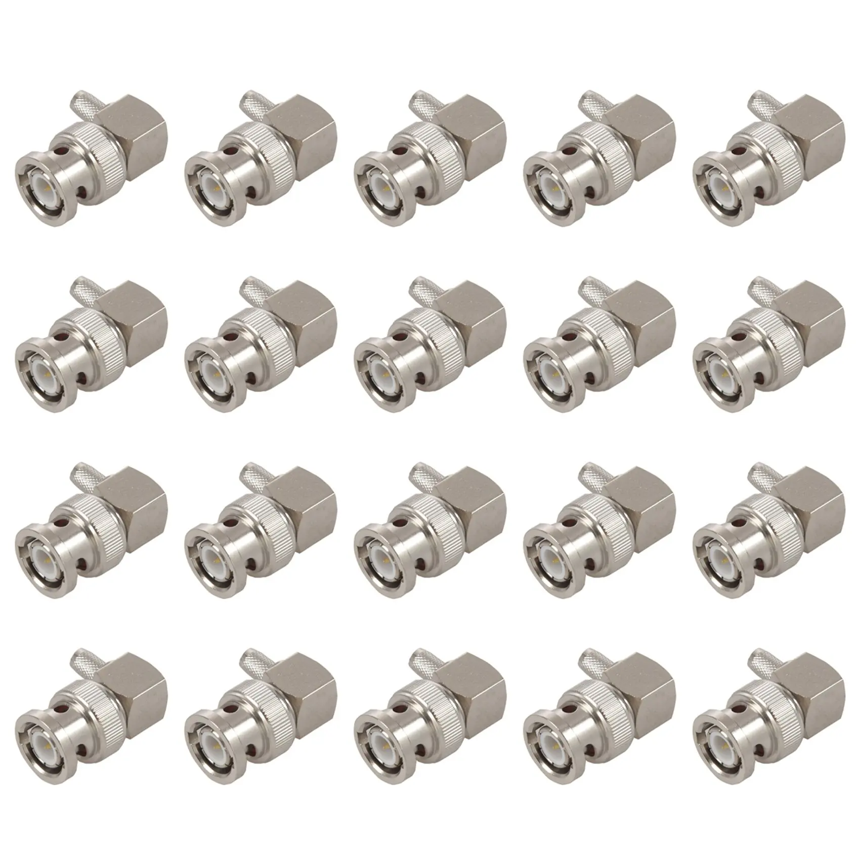 20X BNC Male Plug Right Angle Crimp For RG58 RG400 RFC195 RF Coax Adapter Connector,Silver-AT30