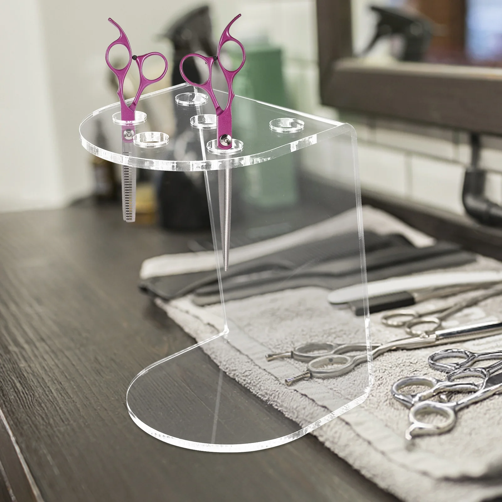 

Acrylic Scissors Holder Rack Clear Salon Scissor Keeper Hairdressing Tools Organizer Space Saving for Stylist Use