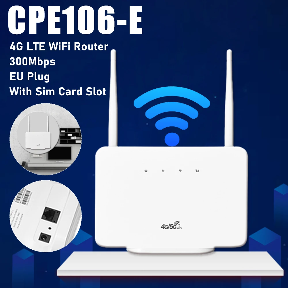 Enrutador WiFi, enrutador 4G de 300Mbps, módem inalámbrico, antena externa con ranura para tarjeta Sim, enchufe europeo para viajes en casa y trabajo