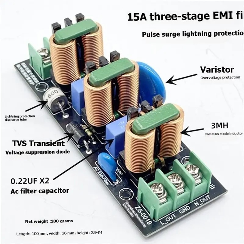 EMI Electromagnetic Interference Power Filter 8A 10A 15A 18A Common Mode Pulse Surge Lighting Protection