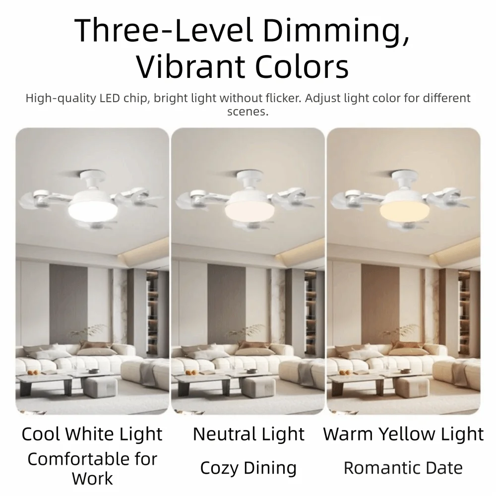 

3-Speed 2-in-1 Ceiling Fan Light 3-Color Temp Dimmable Ceiling Fan Light with Remote Remote Control Adjustable