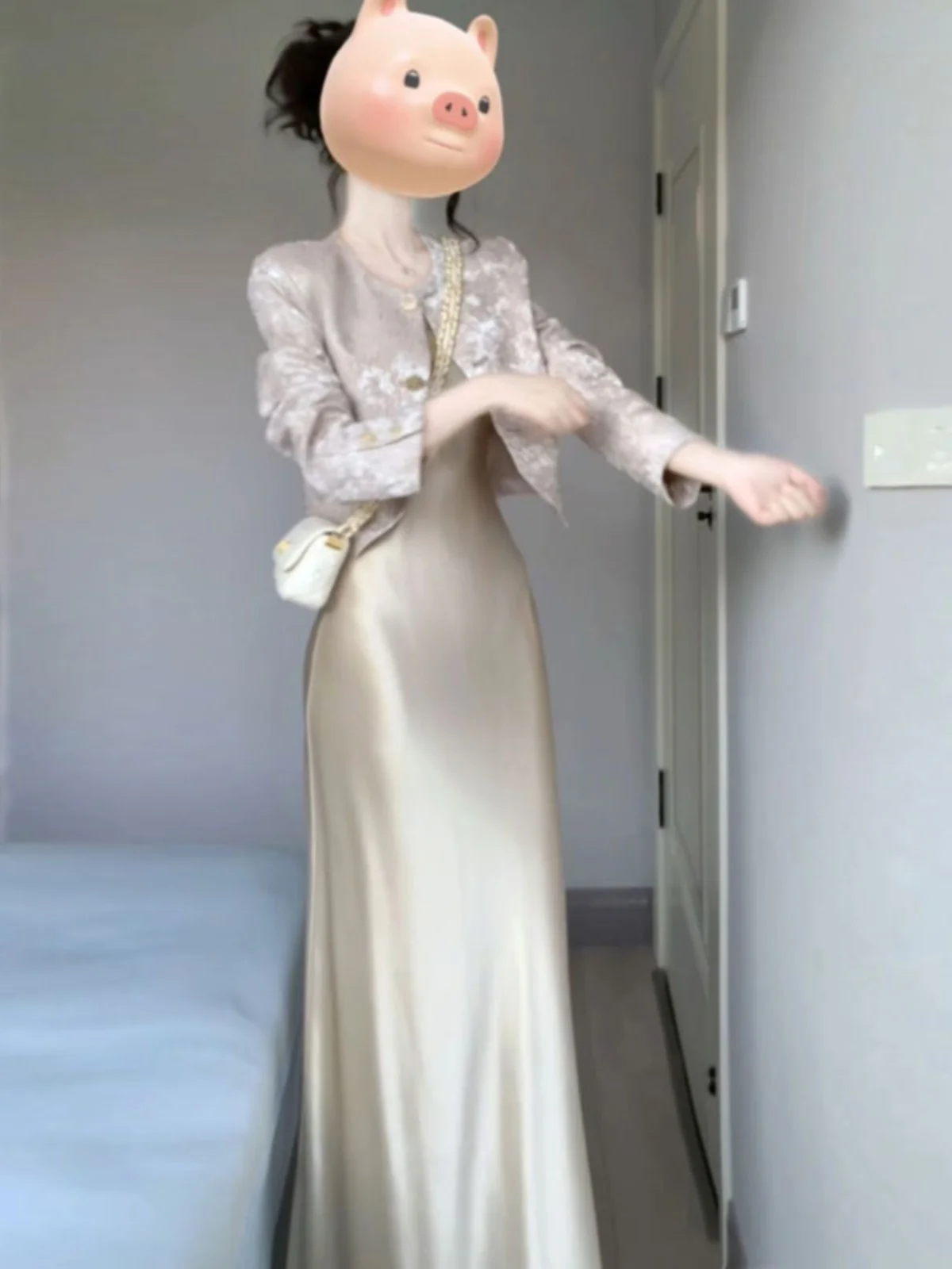 

Elegant Two-Piece Set Acetate Satin Outerwear Chypre Style Dress Comfortable Short Sleeve Long Skirt Vintage Fashion Women's ...