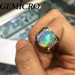 Gemicro Natural Opal Ring of 10X14mm Stone and 925 Sterling Silver for Men Luxury Wear with 18K Platinum Plated