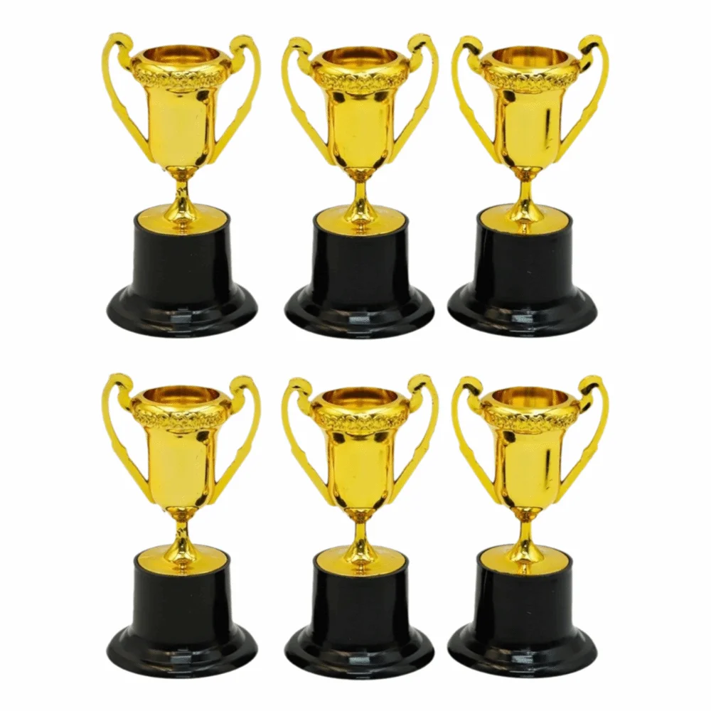 Mini trofeo de plástico de 1/6 piezas, trofeo pequeño de plástico de color dorado, trofeo pequeño de color dorado, recompensas para jardín de infantes