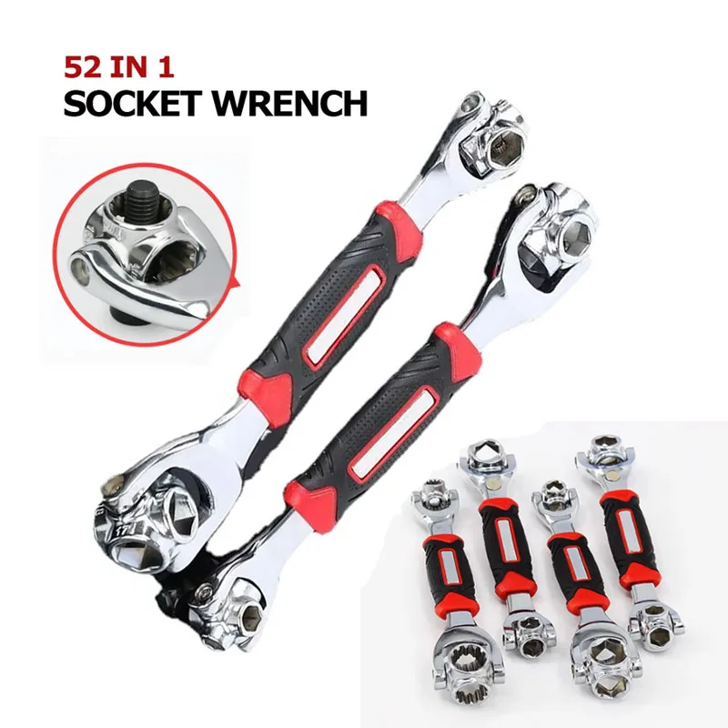 1PCS 52 in 1 Tools Socket Works Motorcycle Ratchet Spline Bolts Sleeve Rotation Hand Tools 360 Degree Multipurpose Tiger Wrench