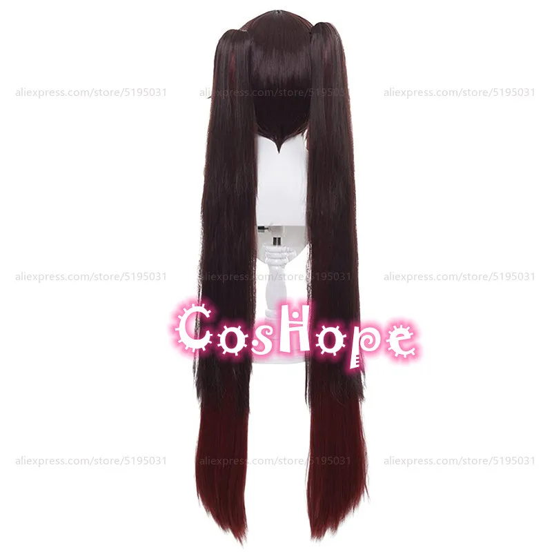 HuTao-Perruque Cosplay Synthétique avec Double Queue de Cheval pour Femme, Cheveux Longs, Brun Dégradé, Perruques Anime, Degré de Chaleur