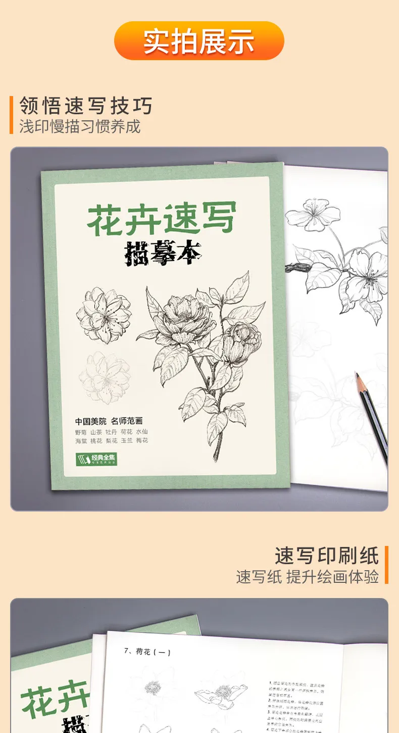 Blumen-Tier-Skizzen-Übungsheft, Null-Grundlagen-Zeichentutorial, Selbststudium, Linienkunst, Kopieren, Handzeichnung, Bleistiftskizze, Aquarell, Neu – Detail 5