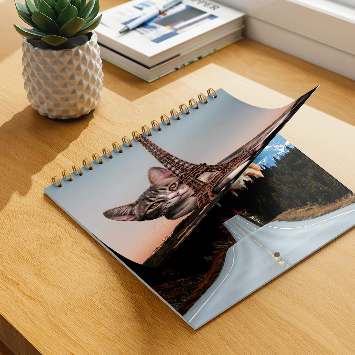 2026 Cat Themed Wall Calendar Amusing Cat Image with Mountain Road Great for Gifting & Adding Fun to Your Space ﻿