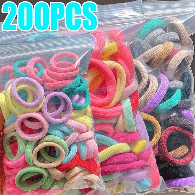 50-200PCS Girls Colorful Nylon Elastic Hair Bands Women Rubber Bands Headband Scrunchie Kids Ponytail Holder Hair Accessories