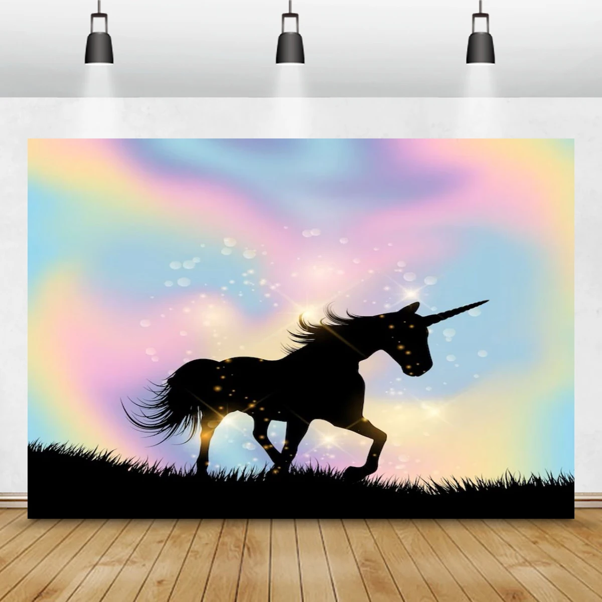 Unicorn Colourful Background Baby Shower Custom Backdrop Black Unicorn Banner Newborn Kids Decorations Glitter PhotoPhotocall