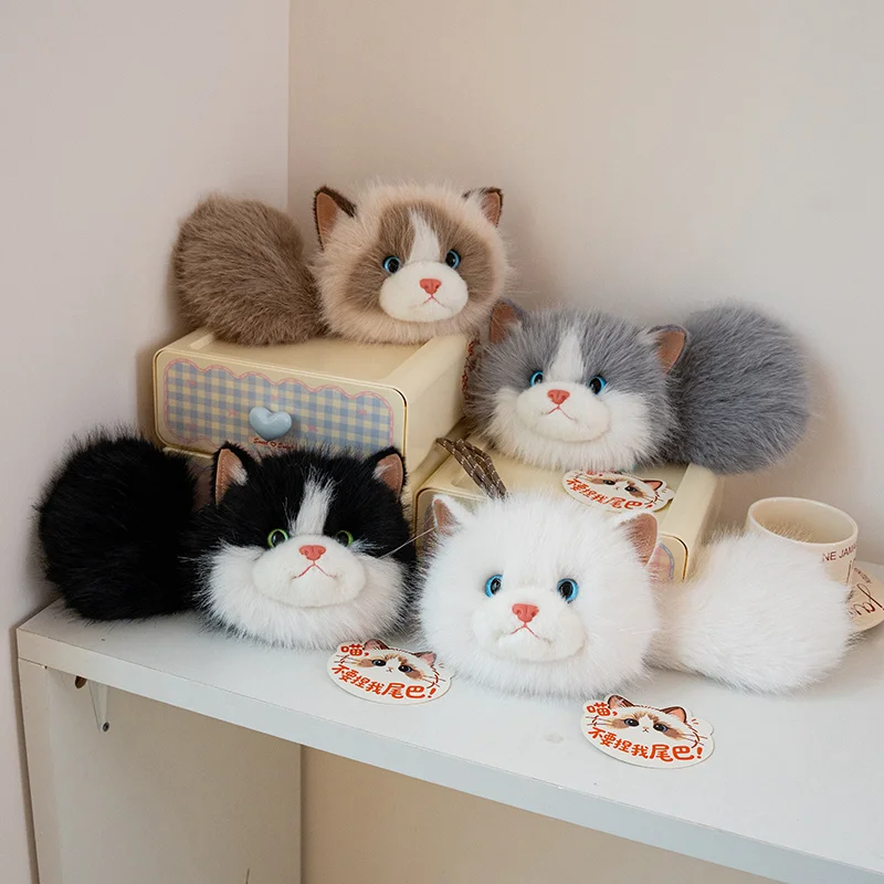 Adorable Bolsa de Peluche con Forma de Gato Ragdoll en Negro, Blanco, Gris y Marrón con Ojos Grandes y Cierre Funcional, Kawaii, Cálida y Suave para el Dormitorio