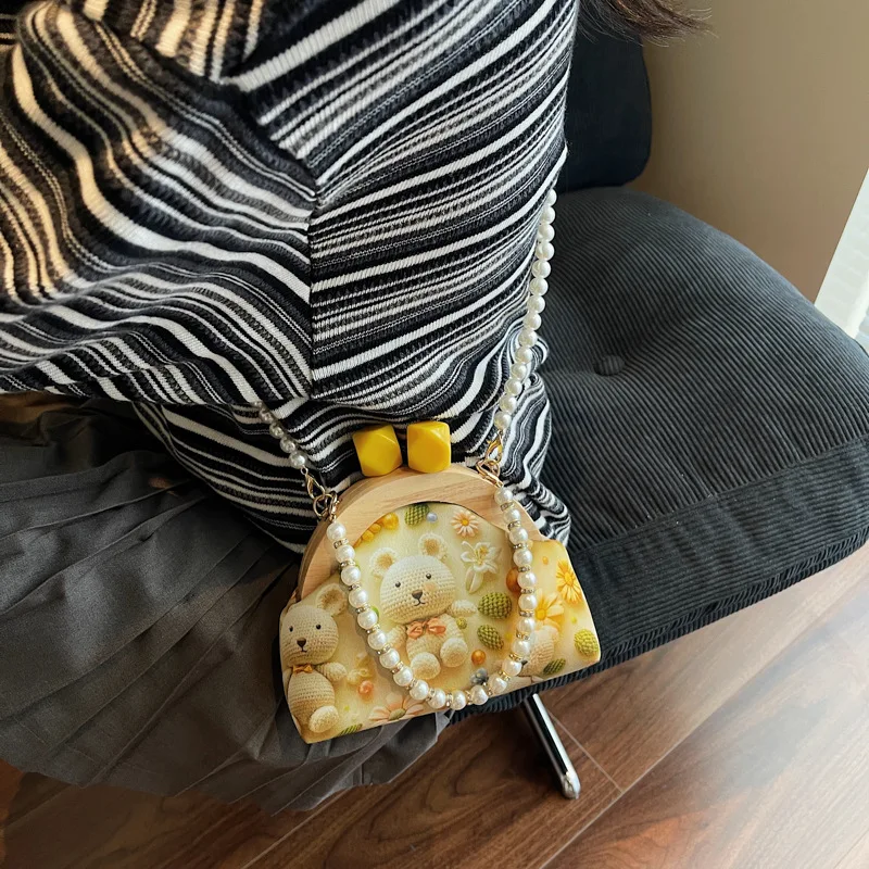 حقيبة صغيرة مطبوعة برسوم كارتونية، حقيبة صدفة لطيفة للفتيات، حقيبة سلسلة من اللؤلؤ العطري، حقائب كروس للنساء حقائب يد للسيدات #3