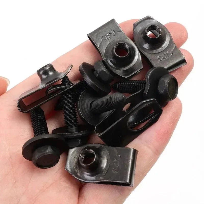 5Sets Universal M6 Hex Head Bolt Washer Carbon Steel Fastener for Car Engine Chassis Splash Shield Easy Install Auto Fasteners