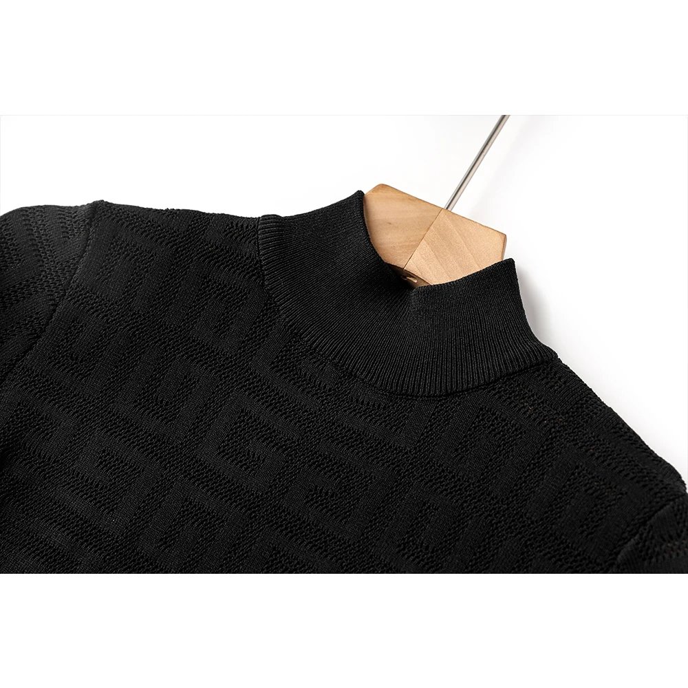 Basic Style Women Casual Knitting Soft Tops See-through Half-neck Collar Black and White Cheap Lady All-match Puloovers Sweaters