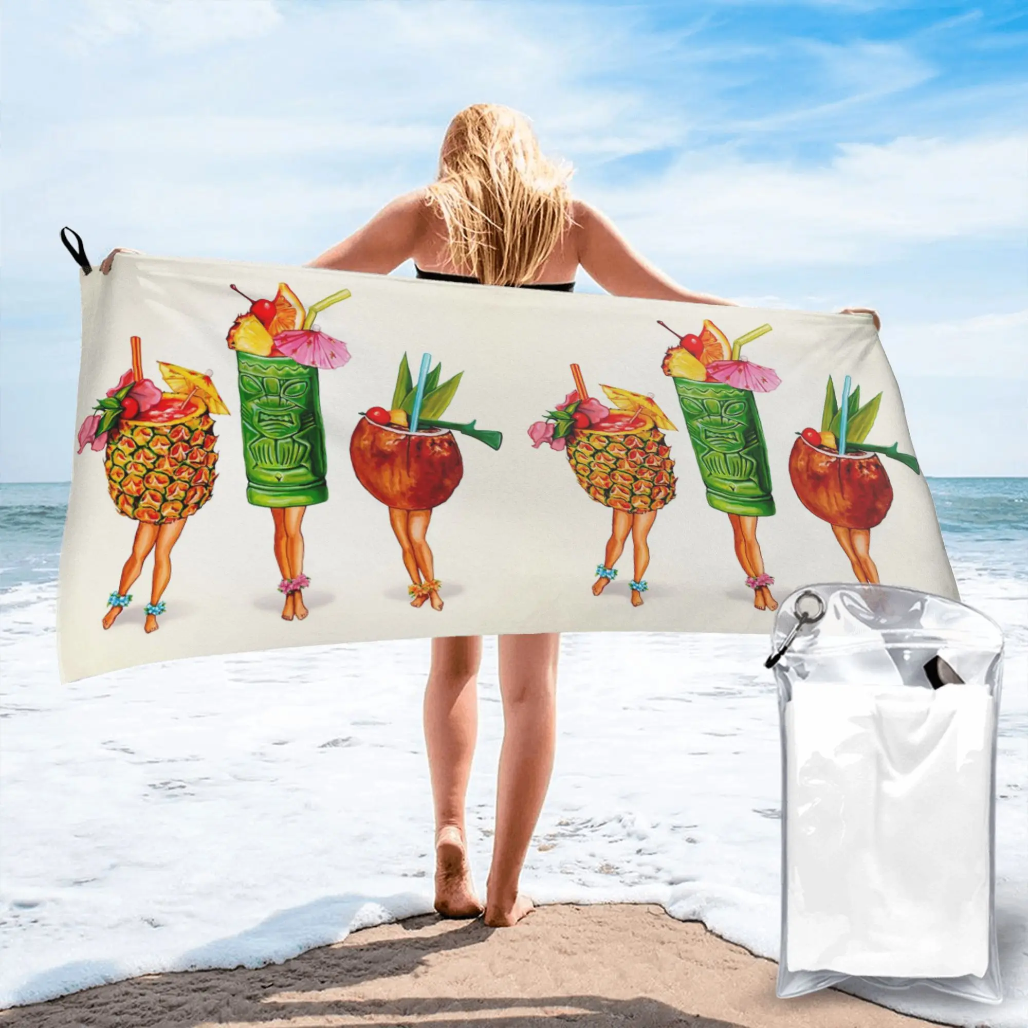 Tiki Cocktail Pin-Up Beach Towel Soft Microfiber Quick Dry Absorbent Quick Towels For Yoga
