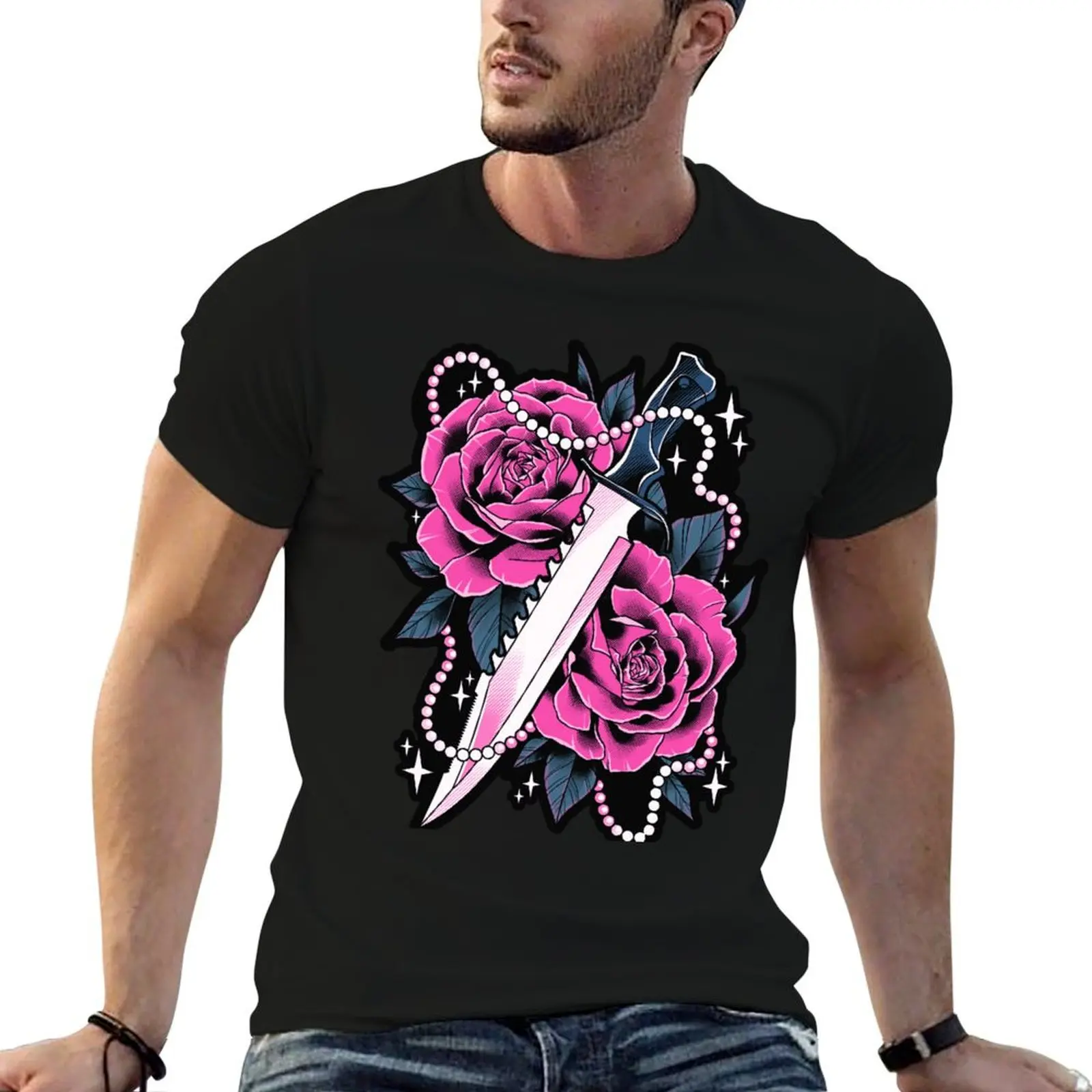 Knife and Roses T-Shirt Outdoor Work Short Sleeve Top