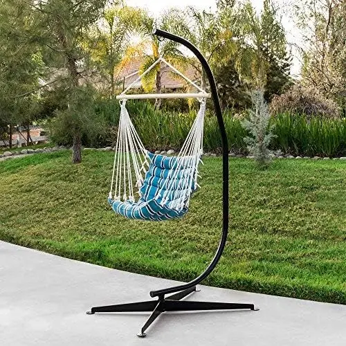 Best Choice Products Metal Hanging Hammock C-Stand for Chair/Weather-Resistant Finish, Offset Base - Stand Only - Black