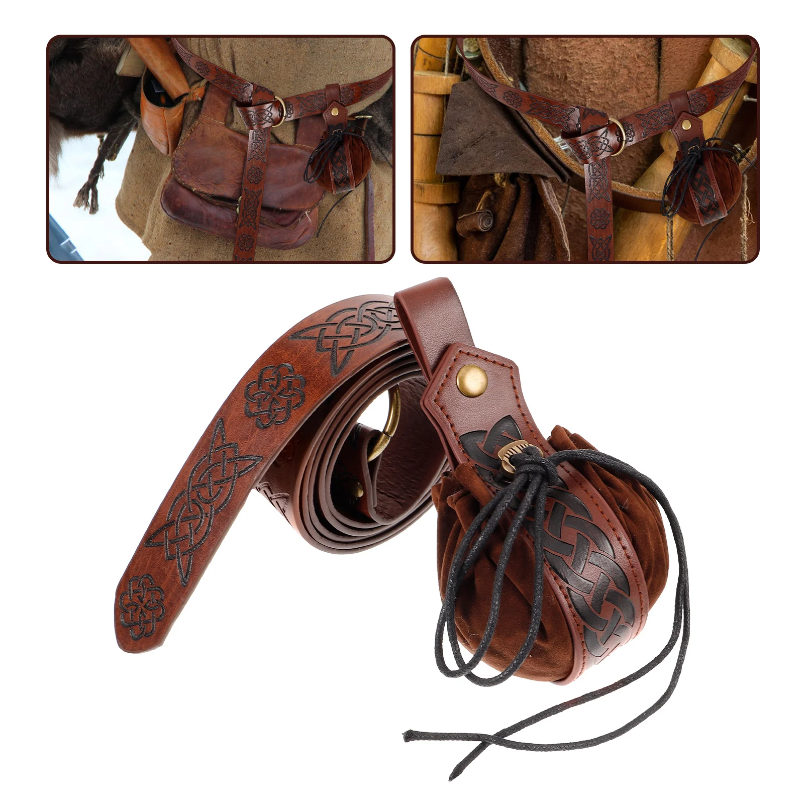 1 Juego de cinturón y bolsa Medieval de PU, bolsa de cintura renacentista para Cosplay vikingo, accesorios ligeros y duraderos para disfraz
