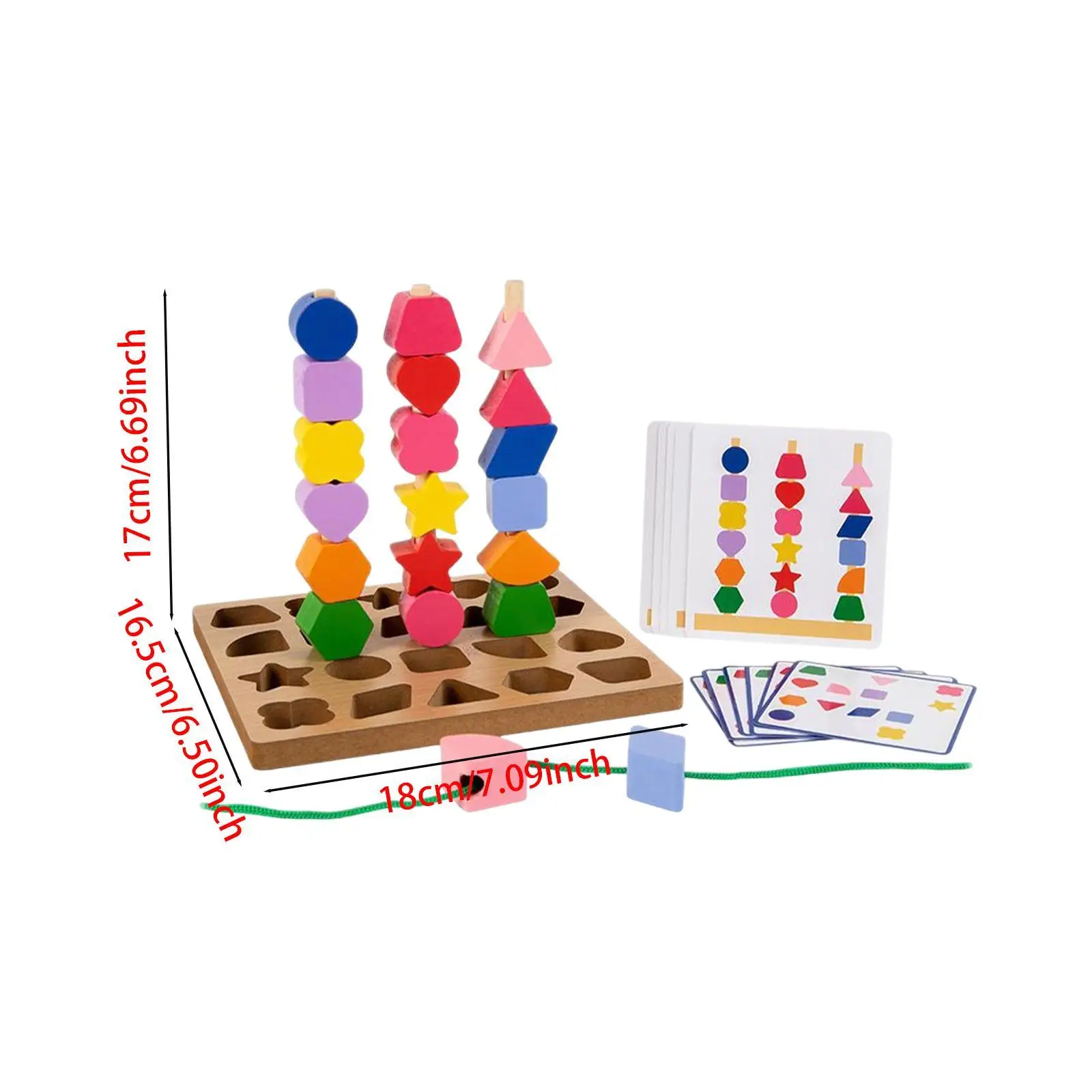 Montessori,Wooden Beads Sequencing Toy Set,Matching Shape Stacker Lacing Beads Matching Shape Colors Toys,for Children Gift