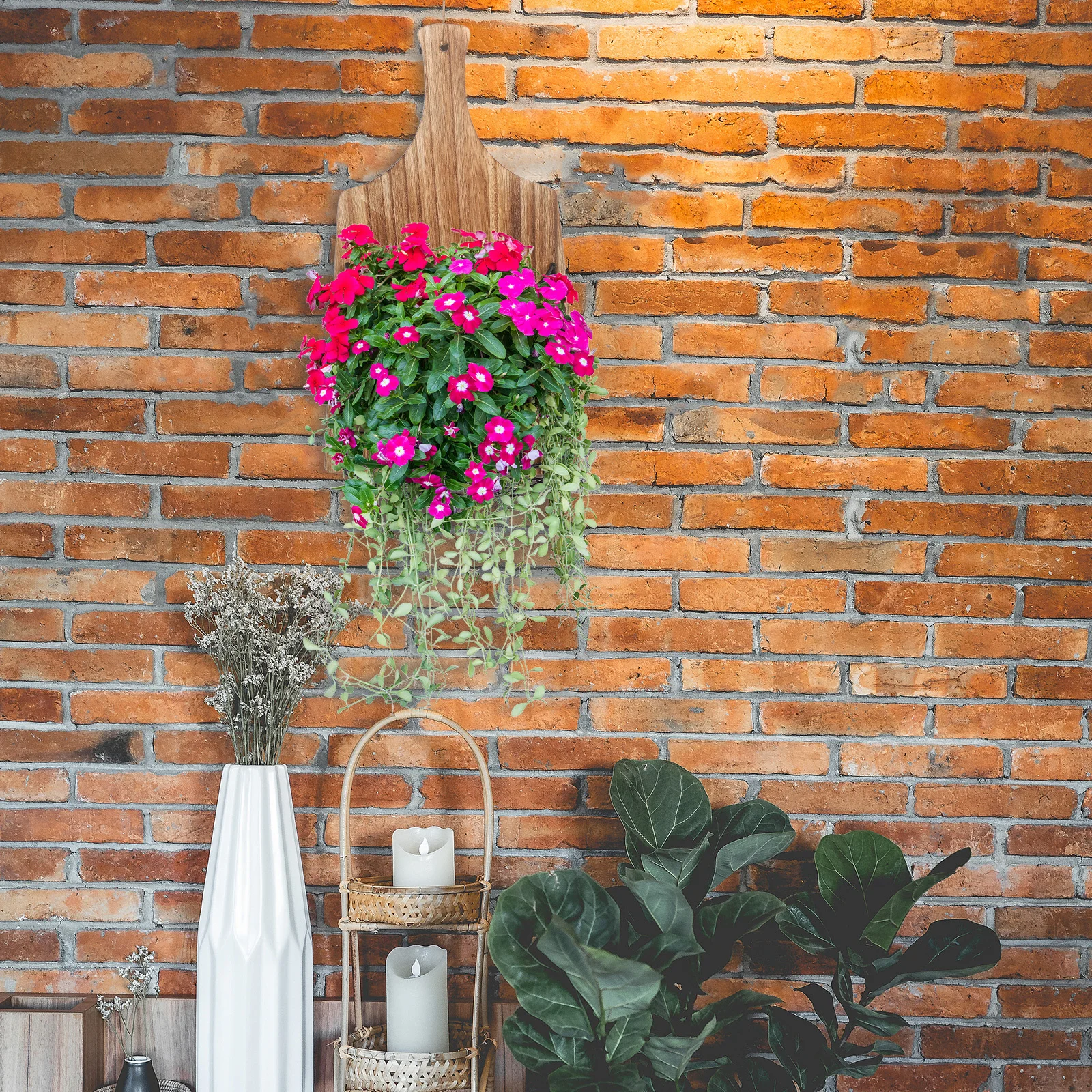 

Wall Hanging Flower Basket Outdoor - Metal Wood Hanging Planter for Plants Succulents Climbing Flowers Garden Balcony Vertical