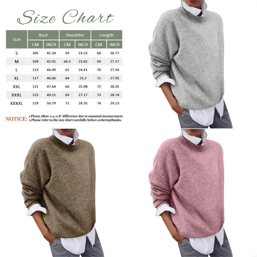 

72XE Women's Sweater 2 in 1 Shirt Loose Color Long Sleeve Bottoming Comfortable Sweater Pullover