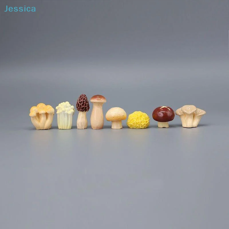 〔Jessica〕8-Piece Realistic Mushroom Figurines Set - Mini Resin Fungi Ornaments for Desktop, Tea Table & Home Decor