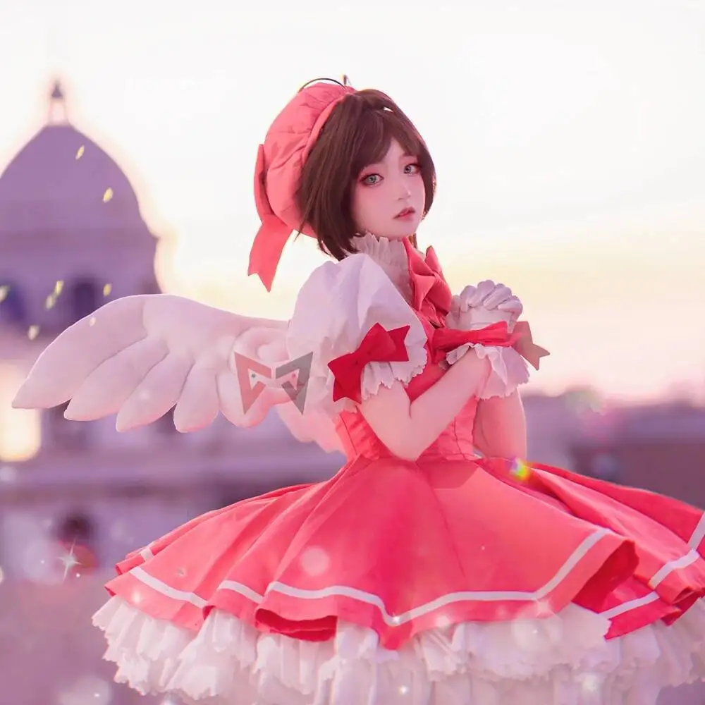 MMGG New Card Captor Cosplay Sakuraoes Cosplay Costume Shirt Bow Gloves Hat KINOMOTO Sakura Cosplay Dress Custom Made - view 3