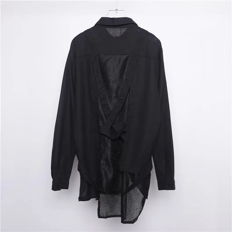 【custom】Spring dark three-dimensional cut personality design splicing casual long sleeve shirt men's large size slim shirt