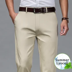 2023 Spring Summer Thin Lyocell Pants Men Straight Business Casual Fashion High Waist Comfortable Loose Cotton Trousers