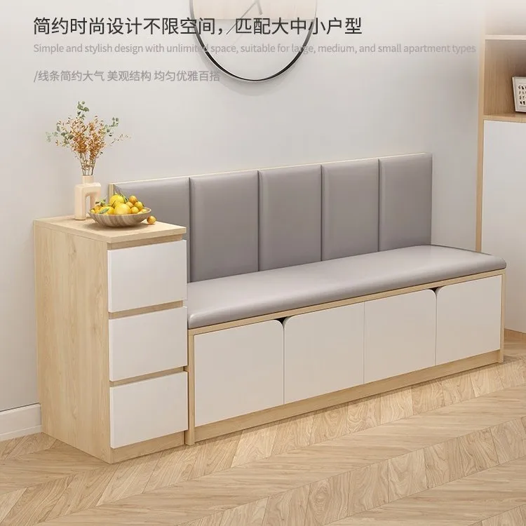 Solid wood card seat sofa living room soft bag cushion integrated cabinet home catering milk tea shop storage locker