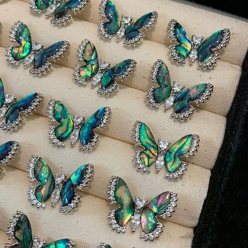 Abalone shell butterfly zircon stud earrings  for women delicate necklace elegant jewelry ser