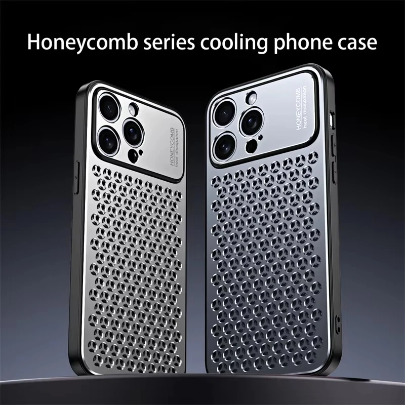 

Fashionable Metal Aluminum Alloy Back Panel Honeycomb Heat Dissipation For iPhone 15 14 Plus 13 Pro Max Large Window Back Cover