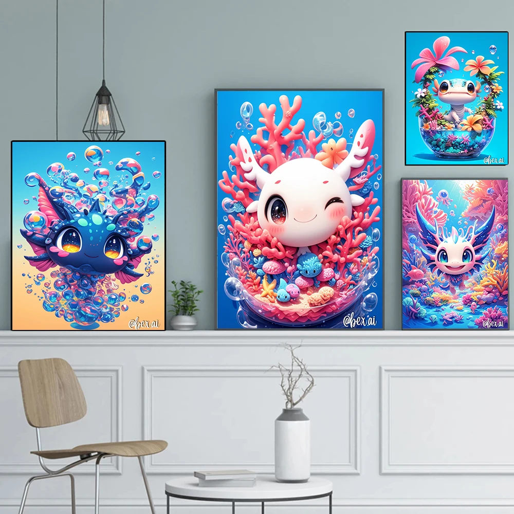 Cartoon Animation Axolotl Adventures5D Full Circle Diamond Painting Cute Adventure Creatures DIY Mosaic Embroidery Cross Stitch