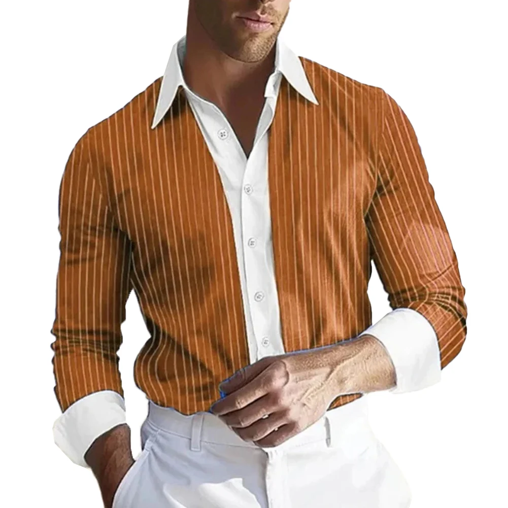 

Formal Business Shirt Mens Casual Shirt For Holiday For Party Lapel Regular Length Streetwear Striped Pattern Brand New