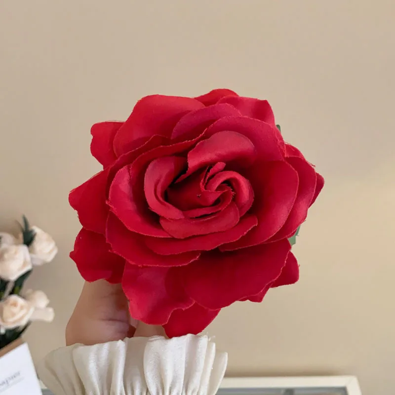 Manual Red Pink Purple Fabric Rose Duck Bill Hair Clips Brooches for Women French Romantic Fringe Side Clip New Head Accessories