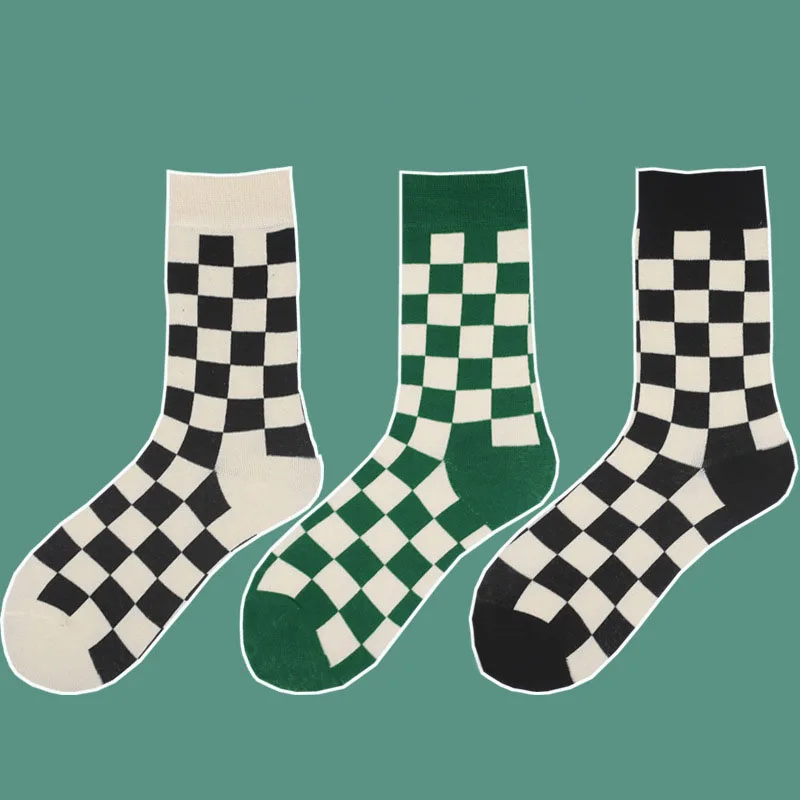 Women's Socks Black Checkerboard Couple Socks Street Fashion Funny Simple Mid Tube Tide Solid Color Cotton Sock Female Wholesale
